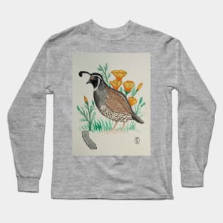 California state bird & flower, the California quail & poppy Long Sleeve T-Shirt